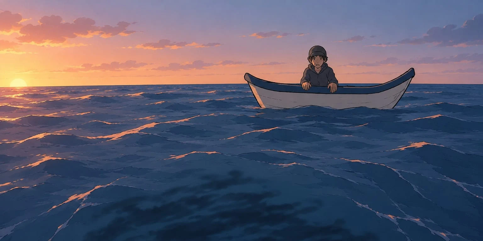 Un pescador en su bote al atardecer